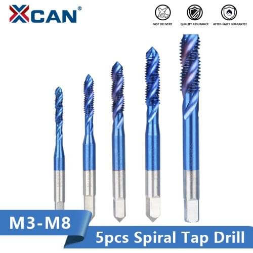 XCAN Thread Tap Set 5pcs M3-M4-M5-M6-M8 HSS Screw Tap Drill Nano Blue Coated Right Hand Tap Drill Threading Tools