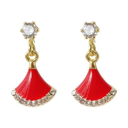 New Jewelry Fan Inlaid Crystal Statement Fashion Skirt Small And Simple Earrings