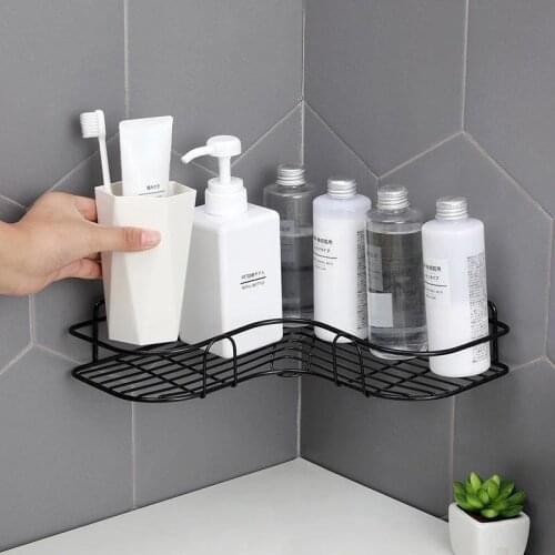 Iron Bathroom Shelf Shower Wall Mount Shampoo Storage Holder With Suction Cup No Drilling Kitchen Storage Bathroom Accessories