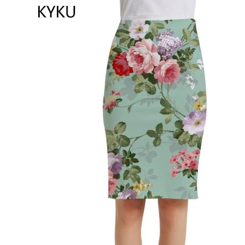 KYKU Flower Skirts Women Art Elegant Colorful Sexy Couples Print Skirt Ladies Skirts Womens Floral Casual Fashion Knee Length
