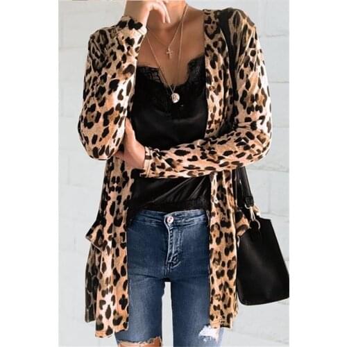 New 2020 Spring Womens Long Sleeve Leopard Print Sweater Cardigan Coat Jacket Tops Short Formal Suit Outwear