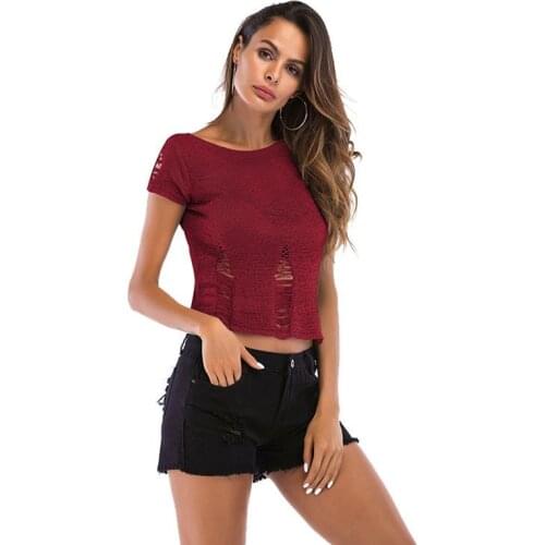 Knitted Hollow Out O-Neck Sexy Crop Tops Womens Thin Pullover Tees Summer Short Sleeve Version of Loose Streetwear T-shirt