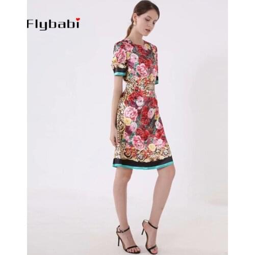 Floral print high quality 2019 spring summer fashion ladies o-Neck short sleeve Vintage Above Knee Mini women party dress