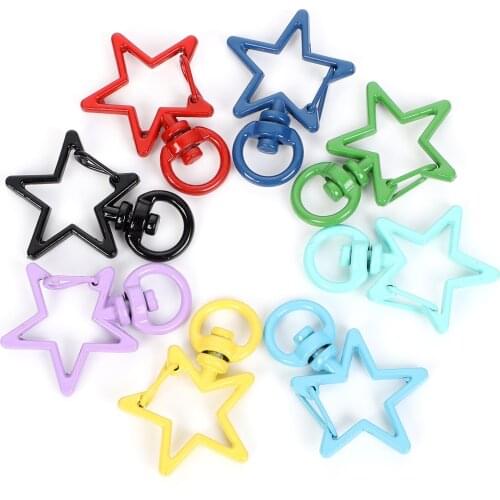10Pcs Mixed Colors Star Shaped Lobster Lock Key Connector Clasps Keyrings Split Rings DIY keychain Jewelry Making Key Rings