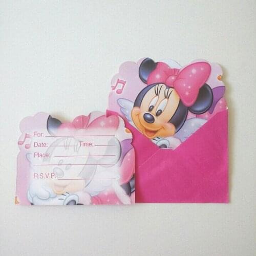 12pcs/bag Minnie Mouse Invitation Card Cartoon Theme Party Favors Kids Birthday Decoration Theme Party Supplies Festival Pink