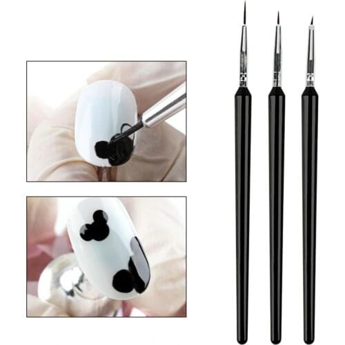 3Pcs/Set Nail Pen Gentle Brush Carving Black Acrylic Tip Head Manicure Liner Brush Pen Nail Supplies for Professionals