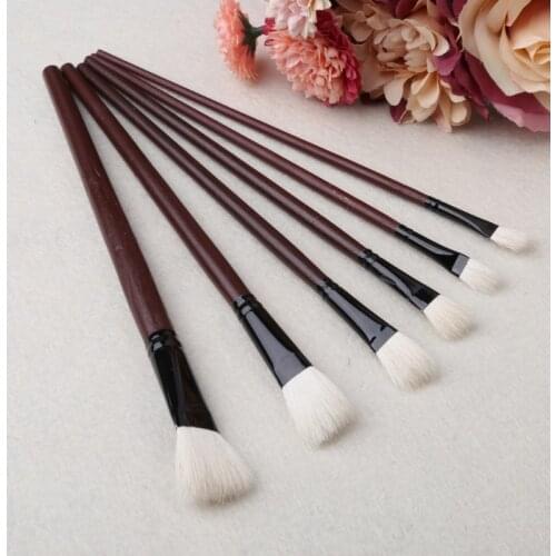 6Pcs Flat Painting Brushes Set Artist Wool Hair Watercolor Acrylic Oil Drawing C26