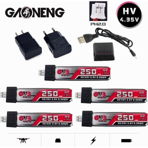 GAONENG 3.8V 30C/60C 250mAh 4.35V HV Lipo Battery And Charger for QX65 Blade Nano QX CPX MSR Inductrix FPV Tiny7 Beta65S Drone