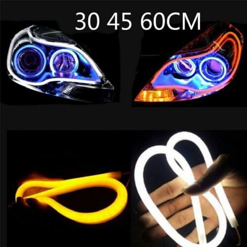 Angel Eye 2x Daytime Running Light Universal Tube Guide Soft and Flexible Car LED Strip DRL White and Yellow turn signal light