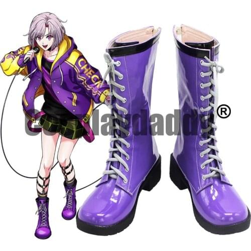 Argonavis from BanG Dream! Shu Ujigawa Epsilon Phi Cosplay Purple Shoes Lace-up Mid Calf Boots X002