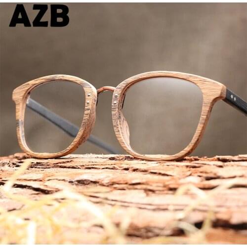 AZB Handmade Wood Glasses frame with Clear lenses Men optical Eyeglasses frames Women Wood Grain Plain Reading Glasses