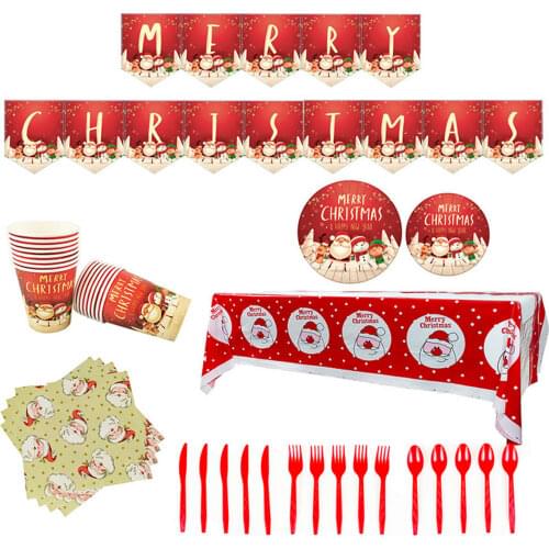 Behogar 118PCS Christmas Santa Claus Party Supplies Decoration Kit with Disposable Paper Tablewares Banner Napkins for Party
