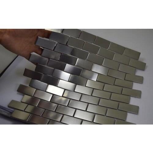Free shipping silver color stainless steel metal mosaic tiles subway brick pattern hallway mosaic tiles kitchen backsplash strip
