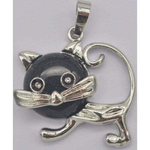 Blue Sandstone Stone GEM Pendant Lovely Cat Animal Jewelry For Gift S3233