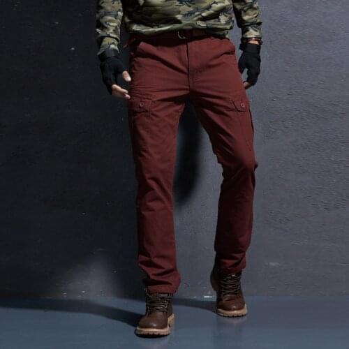 Cargo Pants Men Loose Straight Multi-pocket Overalls Cotton Trousers Spring Autumn Outdoor Hiking Sport Wearproof Military Pants