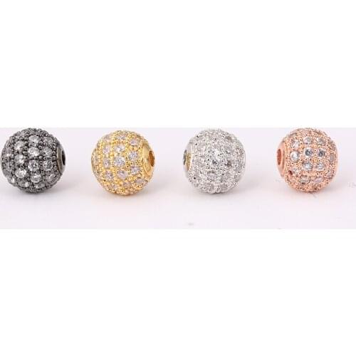 6mm Beads & Jewelry CZ Brass Metal Micro Pave Cubic Zirconia Ball Round Bead Spacer for Jewelry Making DIY Bracelet