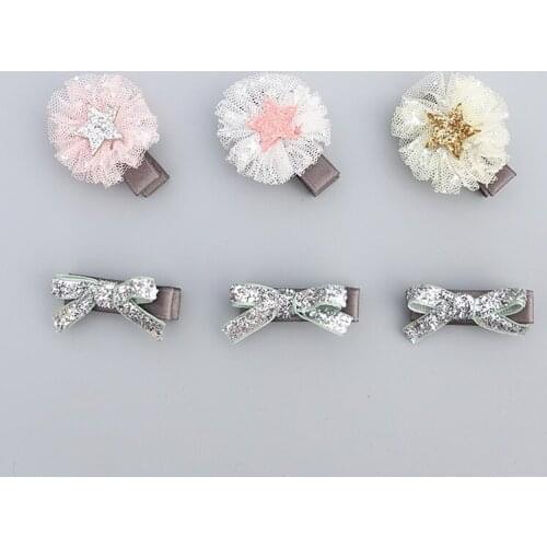 Boutique 15Sets Fashion Cute Glitter Star Tulle Floral Bow Hairpins Mini Bowknot Hair Clips Princess Headwear Hair Accessories