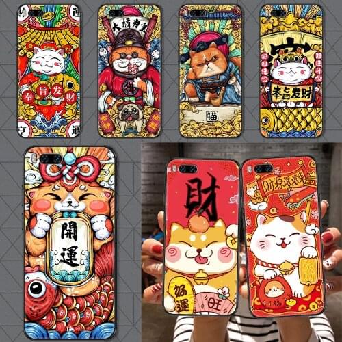 Japan Cute Lucky Cat Phone case For Xiaomi Mi Max Note 3 A2 A3 8 9 9T 10 Lite Pro Ultra black trend cell cover silicone cover 3D