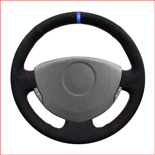 MEWANT Black Suede Leather Steering Wheel Cover for Renault Clio 2 2001-2005 Dacia Sandero 2008 2009 2010 2011 2012