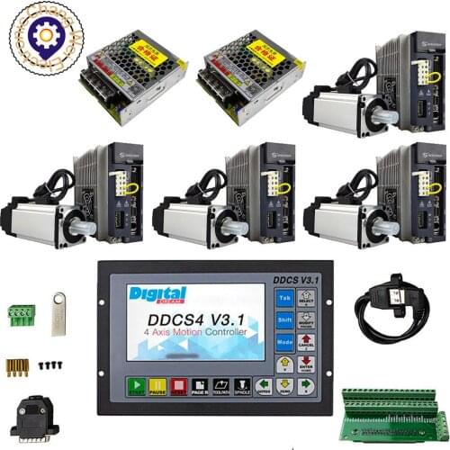 CNC four-axis combination kit,1* ddcsv3.1 Offline CNC Controller+2* 75W power supply+4*750w AC servo motor kit Z-Axis with brake