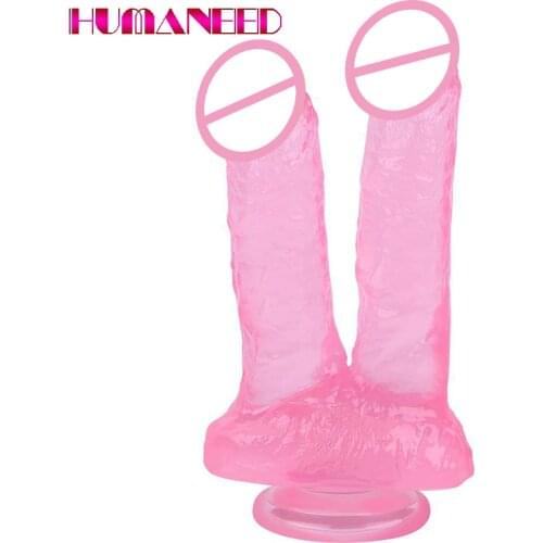 Two Double Headed Dildos Stimulation of Vagina and Anus Realistic Penis Dual Ended Phallus with Strong Cup Sex Toys for Women