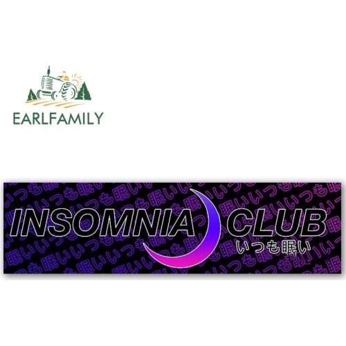 EARLFAMILY 13cm x 3.5cm Insomnia Club Slap Auto Car Sticker and Decal Personality Trunk Bumper Window Car Wrap Wall Stickers