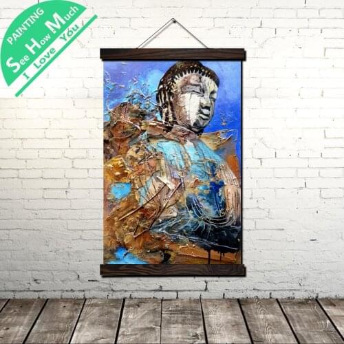 Purple Buddha Oil Scroll Painting Canvas Vintage Poster and Prints Wall Art Pictures Living Room Bedroom Farmhouse Decoration