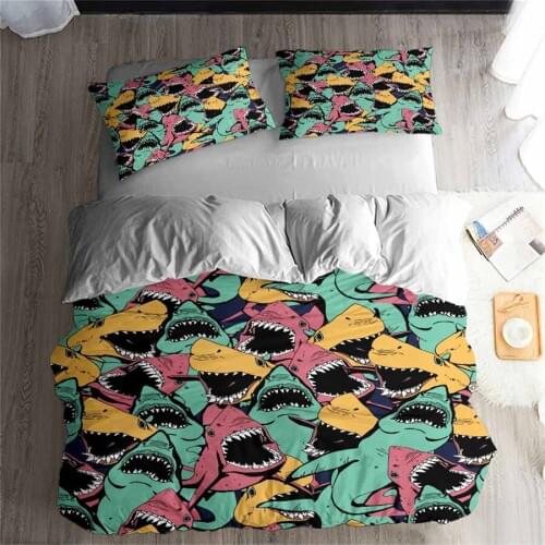 HELENGILI 3D Bedding set Shark Print Duvet cover set lifelike bedclothes with pillowcase bed set home Textiles #2-07
