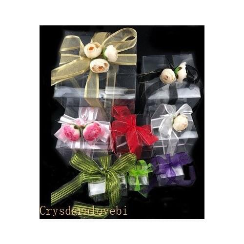 50 Pieces/lot PVC Square Gift Boxes Favor Candy Packing Souvenir Box Transparent Event Chocolate Dessert Bags 6x6x6cm