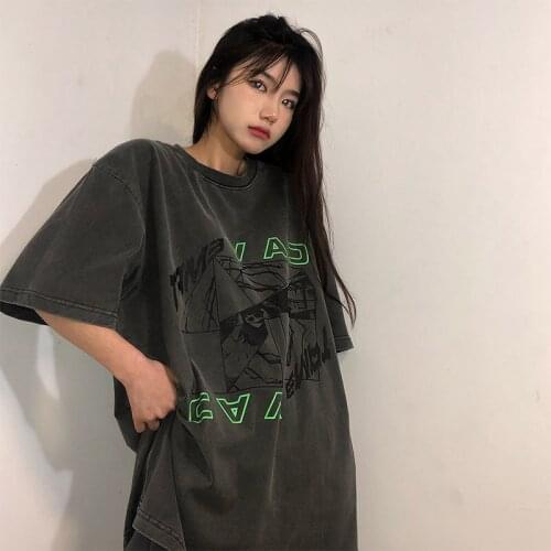 Summer Street Hip-Hop Punk Nightclub Short-Sleeved Womens T-Shirt Korean Style Harajuku Oversized Eom Womens Tops 2021