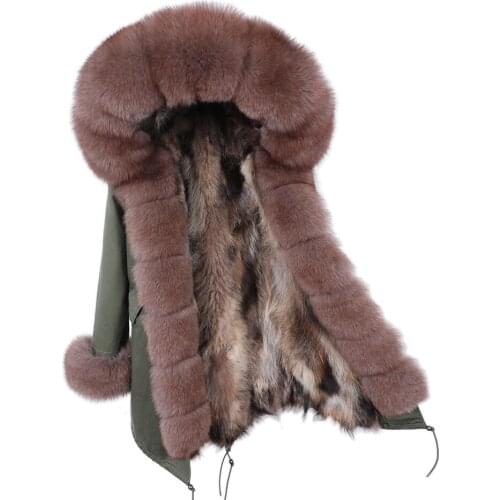 Maomaokong Real fox fur collar Women Fur coat leather jackets Womens winter parka natural rabbit fur lining parkas