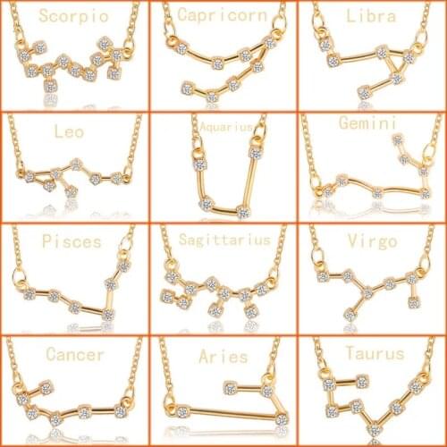 ELANUOYY Trendy Shiny Crystal Star Twelve Constellation Pendent Necklace