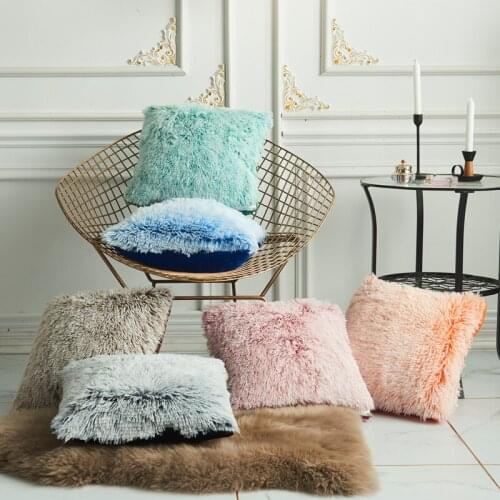 Soft Faux Fur Pillow Case Plush Cushion Cover Pink Blue Orange Pattern Home Decorative Pillow Cover 45x45cm