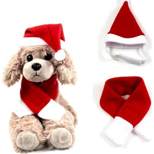 Pet Dog Cat Christmas Hat Set Red Christmas Scarf and Hat Dog Xmas Birthday Cap with Dogs Dog Accessories for Small Dogs