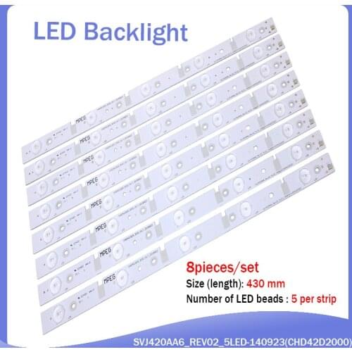 New 1Set=8PCS 430mm LED Backlight strip for 42D2000N bar light SVJ420AA6-REV02-5LED-140923(CHD42D2000)