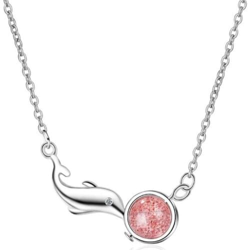 New Arrival Cute Animal 925 Sterling Silver Jewelry Personality Dolphin Fish Strawberry Crystal Pendant Necklaces H405