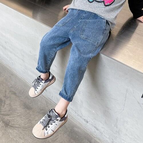 Boys and Girls Clothes Kids Denim Pants Spring and Autumn Korean Childrens Trousers 0-9 Years Old Elastic Waist Mid Kids Pant