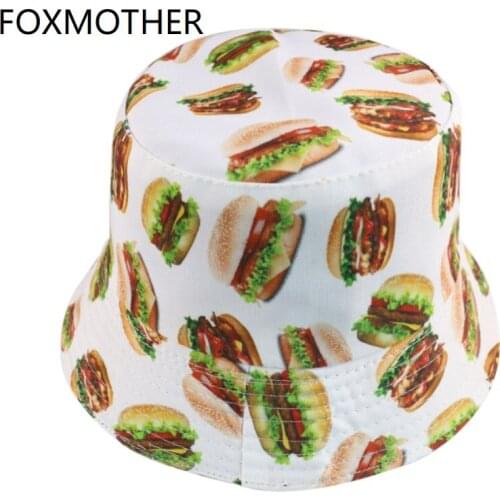 FOXMOTHER New Design Two Side Reversible Food Hamburger French fries Fisherman Hats Women Mens Sun Caps Bucket Hats Summer 2020