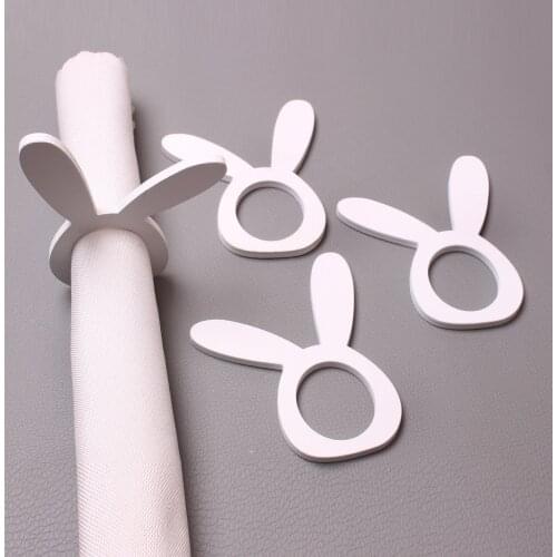 Easter Napkin Rings Wooden, White Rabbit Ear Napkin Holder Rings for Wedding Banquet Birthday Holiday Dinner Easter Decorations