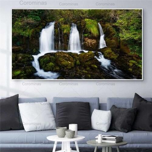 Landscape Waterfall River Art Oil Style Canvas Painting Forest Modular Hd Posters and Prints for Corridor Office Home Decoration
