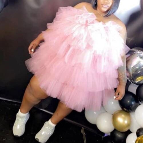 Prom Dresses Short Tiered Lush Mesh Women Summer Dress Robe Mini Cocktail Party Gowns Plus Size Cheap