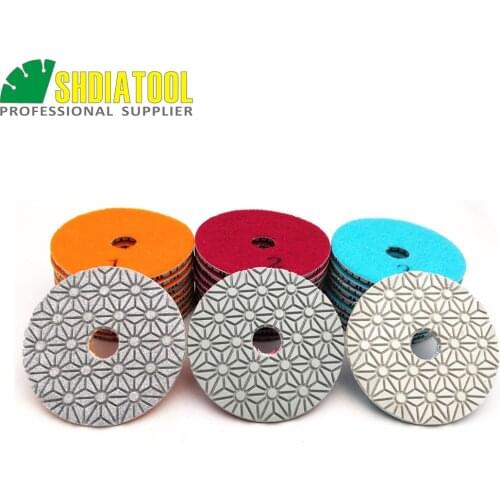 SHDIATOOL 10sets 100mm Flexible 3 Steps Diamond Polishing Pads Wet 4 inch Sanding Discs polishing For Stone Marble