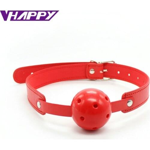 SM SM Black and Red Hollow solid PU Adjustable Bandage Silicone Ball Mouth Gag Sex Toys Couples Adults Games VP-Mg004024A BDSM