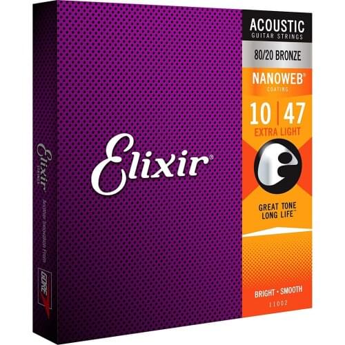 Elixir Nanoweb Polyweb Coating 80/20 Bronze Stainless Steel Acoustic Guitar Strings