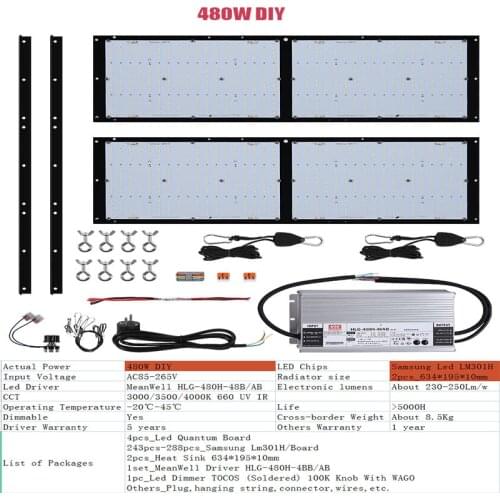 Quantum Board Samsung LM301H/B Led Grow Light 320/480W 3000/3500/4000K Mix Deep Red 660nm UV and IR Led Planting FlowersIndoor
