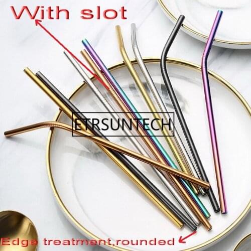 1000pcs 215mm 6mm Stainless Steel Straw Drinking Straws With Slot and Edge treatment Rounded Reusable Metal Party Bar Drinks