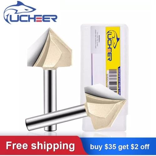UCHEER 1pc V-router bits 90° plain milling cutter without bearing guide trimming cutter woodworking tools