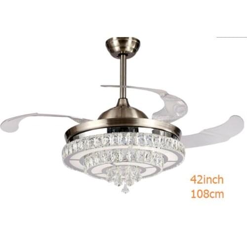 High quality LED 42inch 108cm 4 color changing light K9 Crystal Ceiling Fan Modern/Contemporary Living room 110-240v