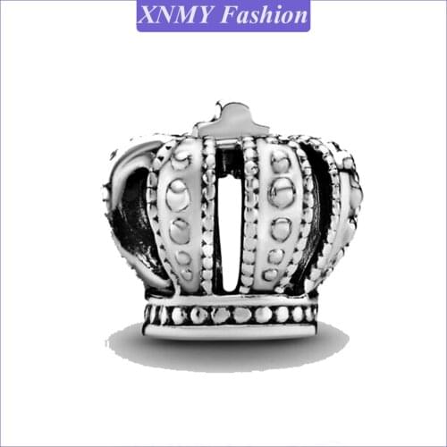 XNMY 2021 New European Silver Color Bead Regal Crown Charm DIY Beads Fit Original Pandora Charms Bracelet Jewelry Wholesale