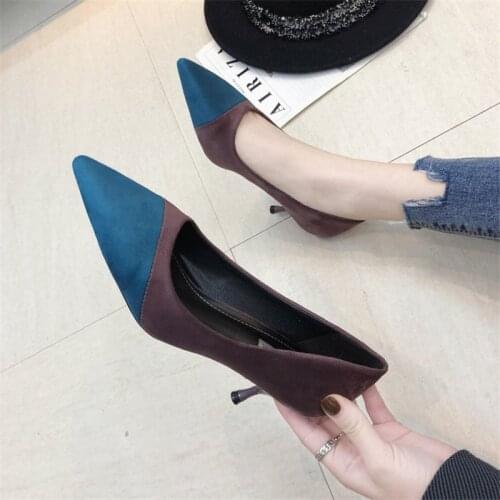 Suede Pointed High heels pumps women shoes 2019 Spring Autumn shoes Fashion Mixed Colors Office Thin Heels Shallow female shoes